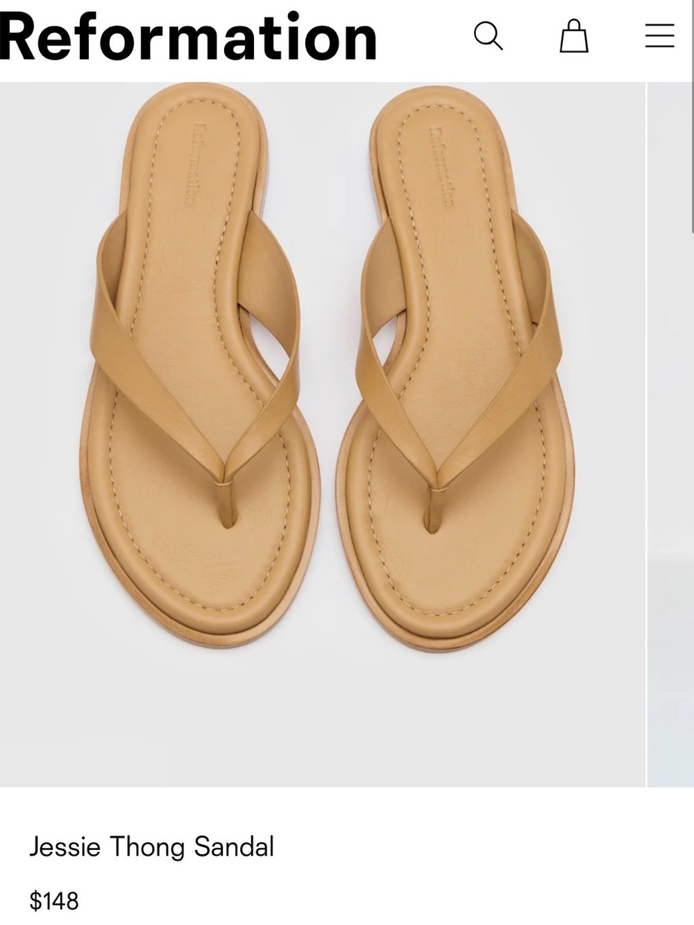 NWT Reformation Jessie Thong Sandal — BUFF SZ 9 - NWT